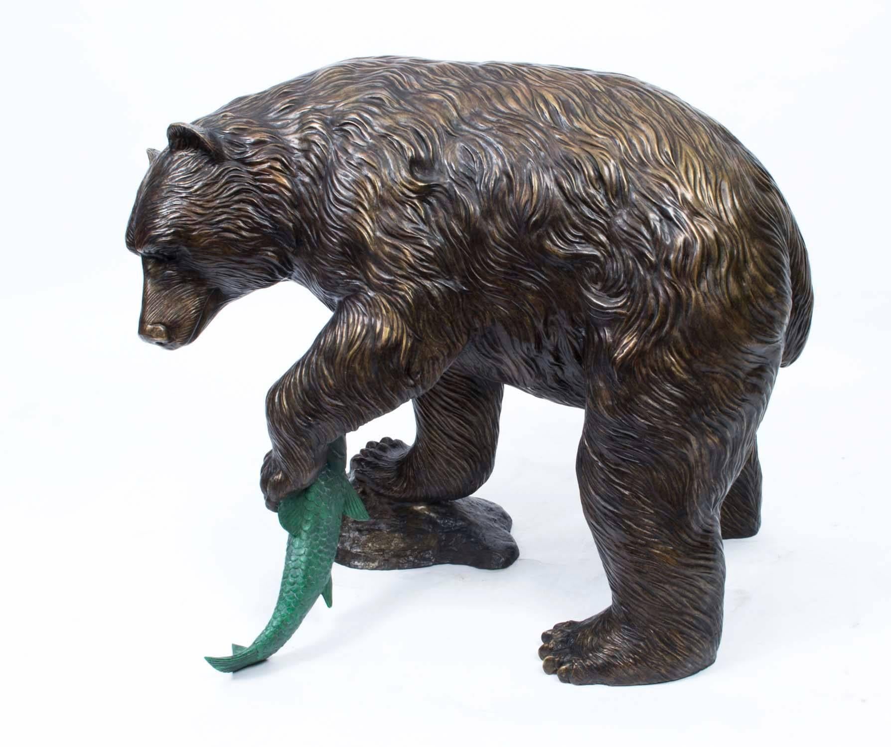 Large Wild Bear Fishing Salmon Bronze Sculpture 2