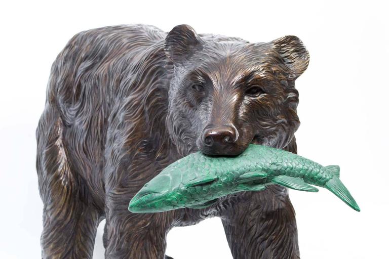 Large Wild Bear Catching Fish Bronze Sculpture For Sale At 1stdibs