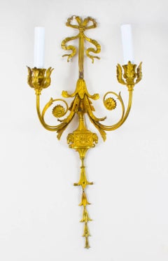 Antique Pair of Five English Sheraton Style Ormolu Wall Lights, circa 1900
