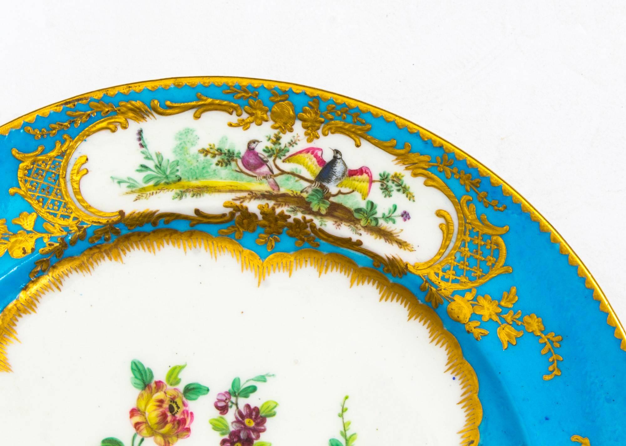 Antique Pair of Sevres Bleu Celeste Porcelain Plates 18th Century 2