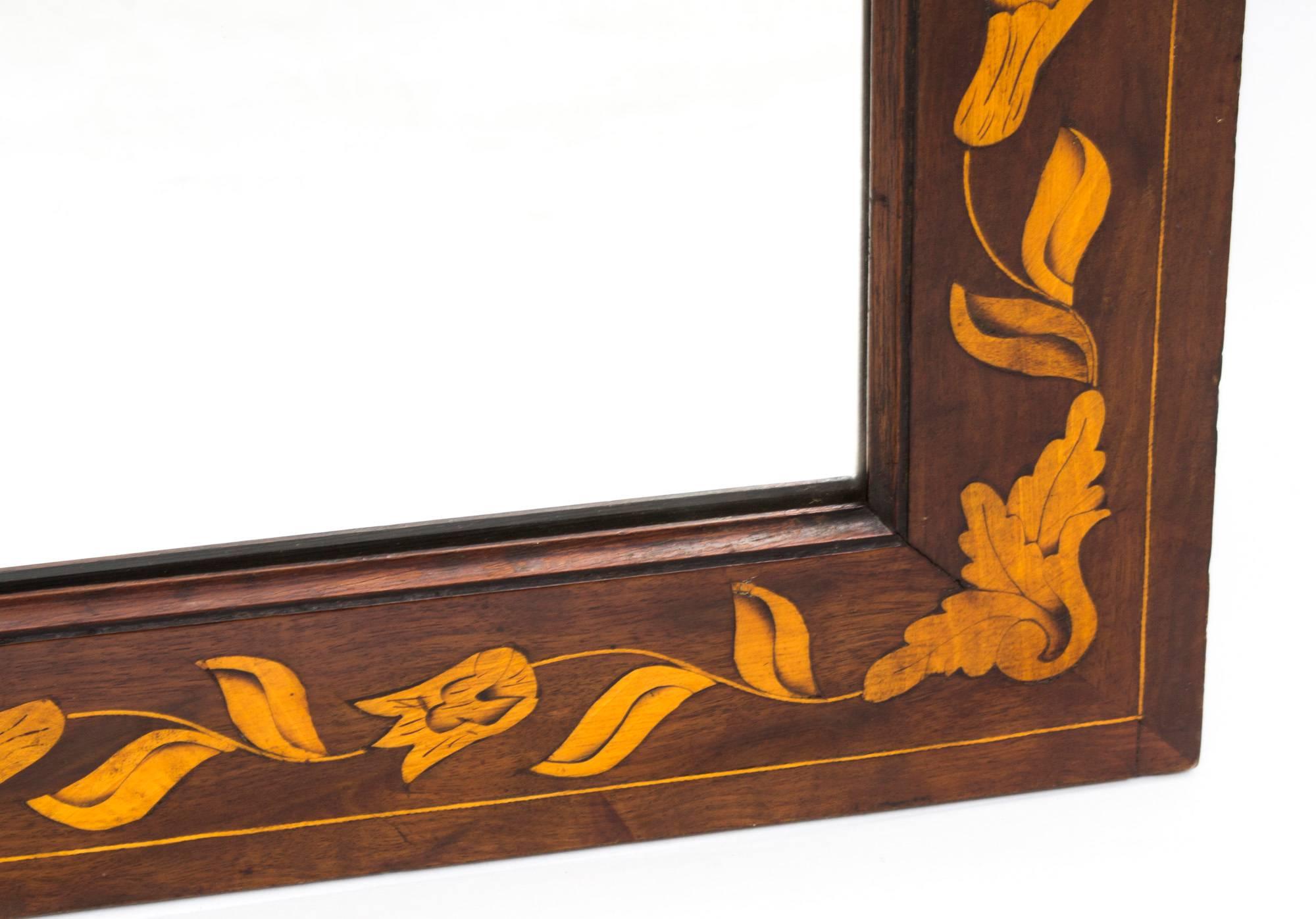 19th Century Dutch Flame Mahogany and Floral Marquetry Mirror 1