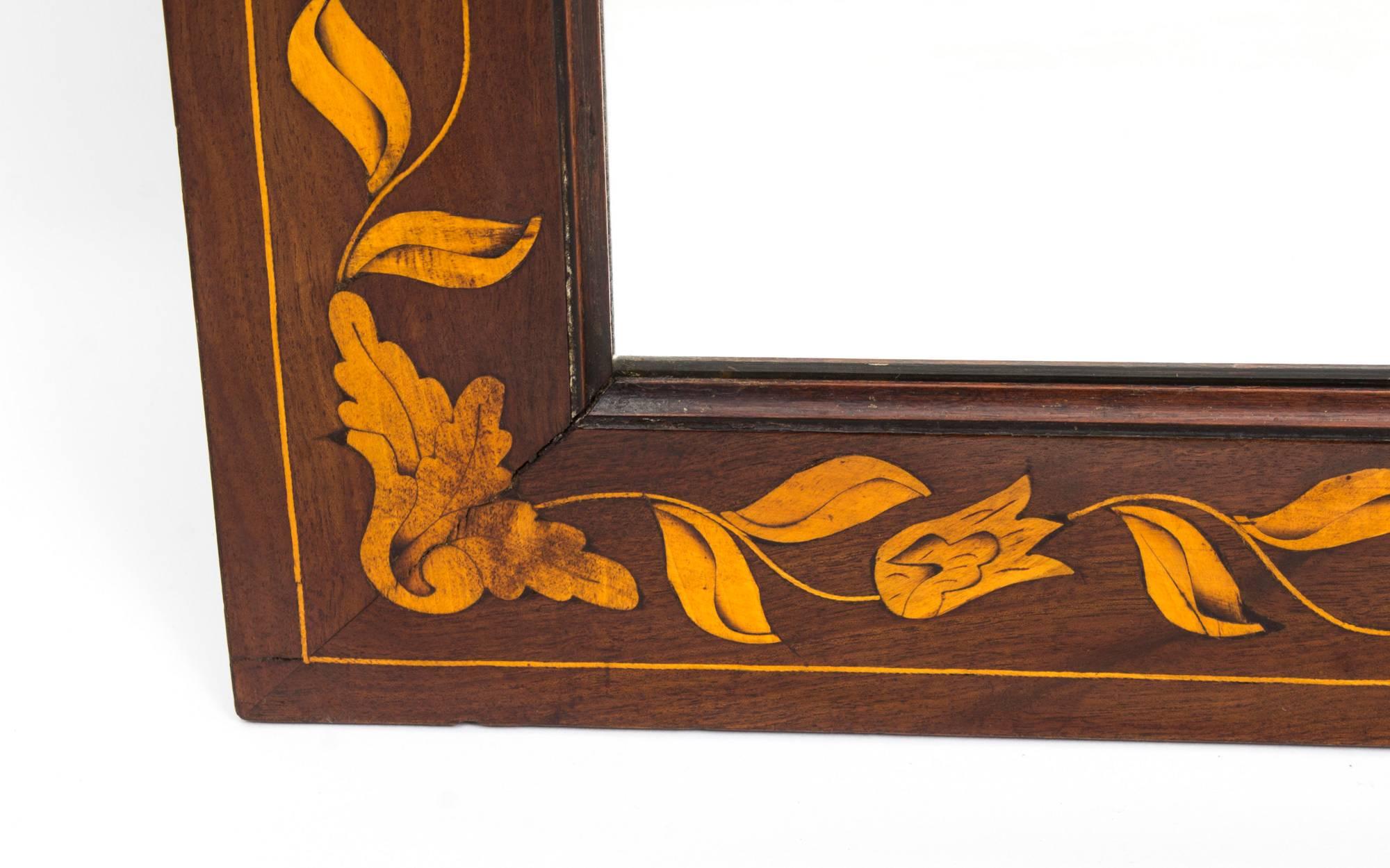 19th Century Dutch Flame Mahogany and Floral Marquetry Mirror In Excellent Condition In London, GB