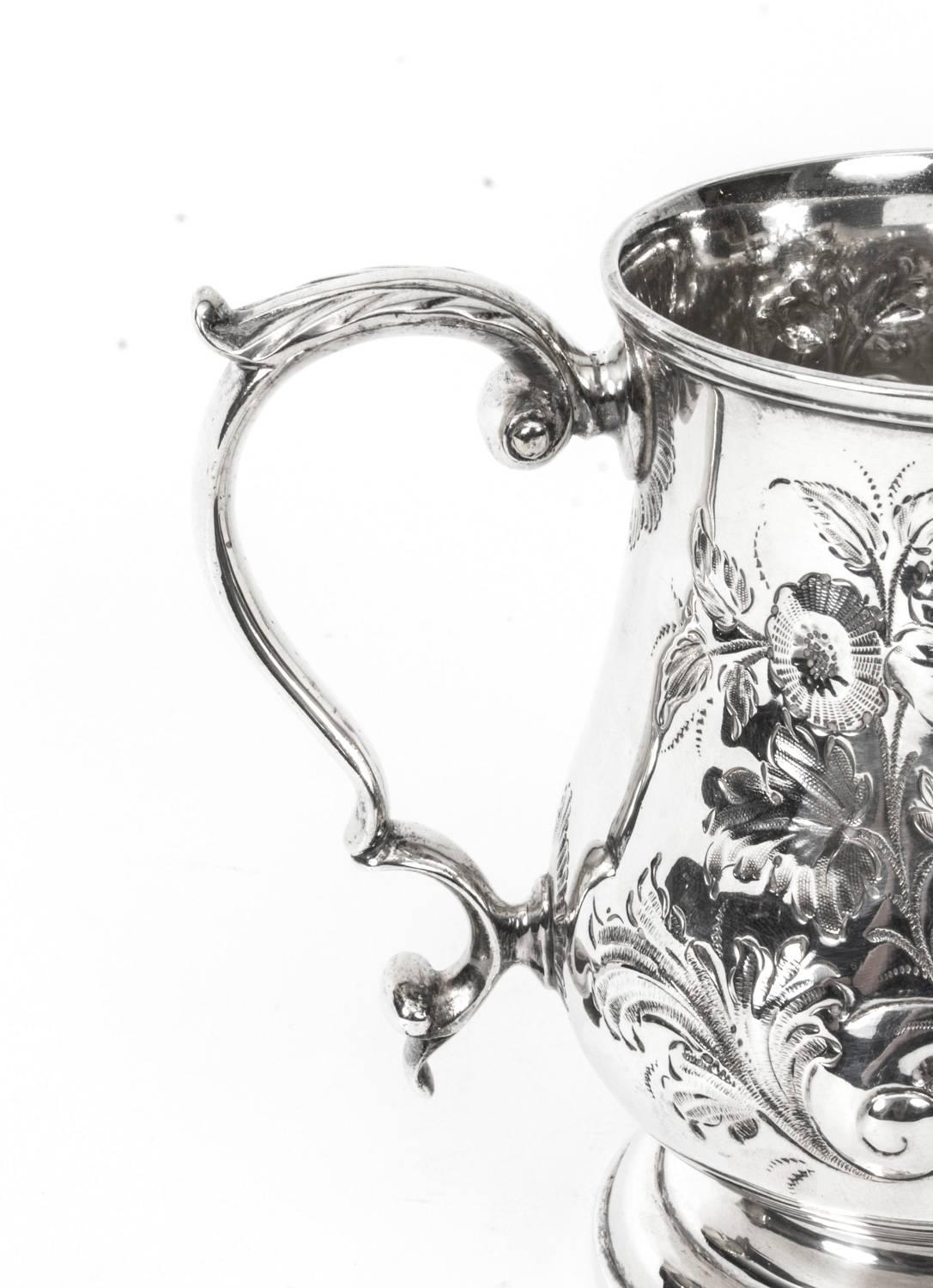 19th Century Victorian Silver Plated Embossed and Engraved Mug In Excellent Condition In London, GB