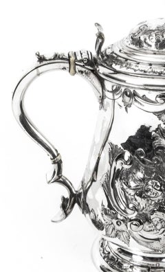 19th Century English Silver Plate Lidded Ewer Lipped Tankard Martin Hall & Co