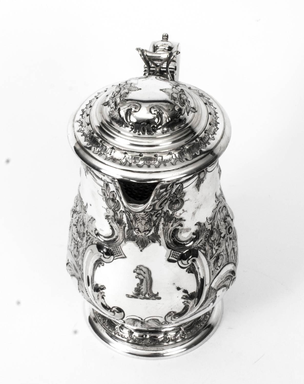 19th Century English Silver Plate Lidded Ewer Lipped Tankard Martin Hall & Co 2