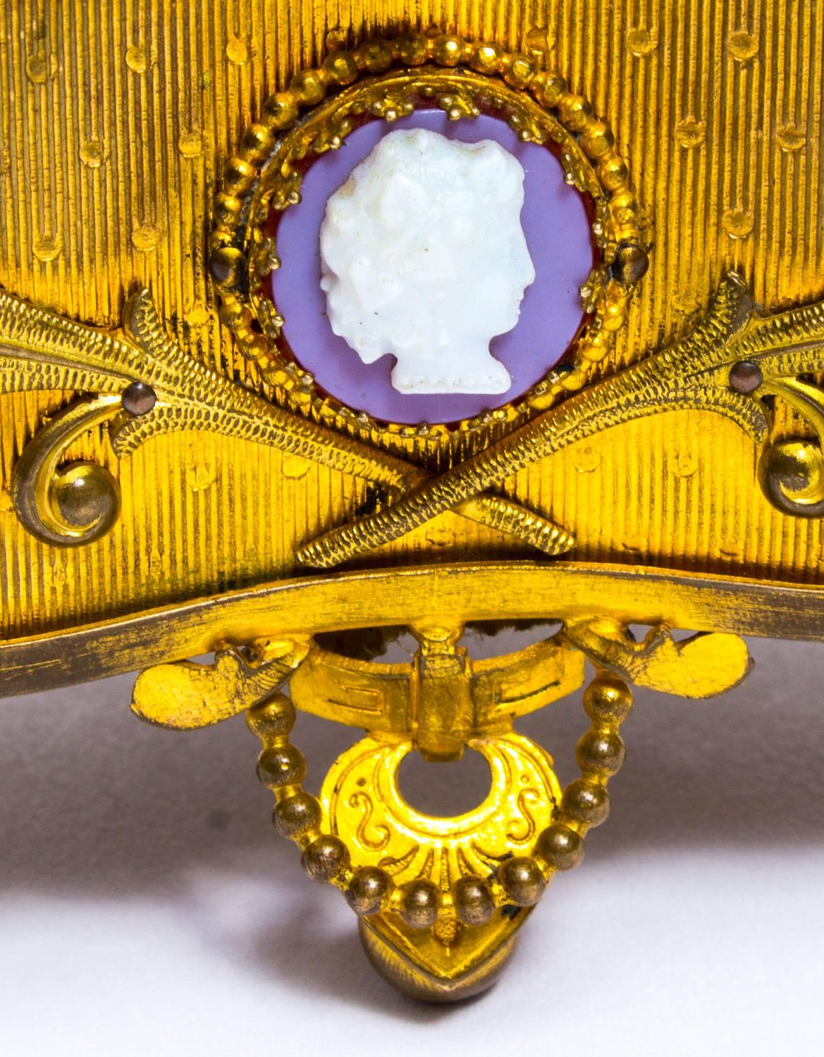 Ormolu 19th Century French Gilt Bronze Jewelry Casket with Cameos
