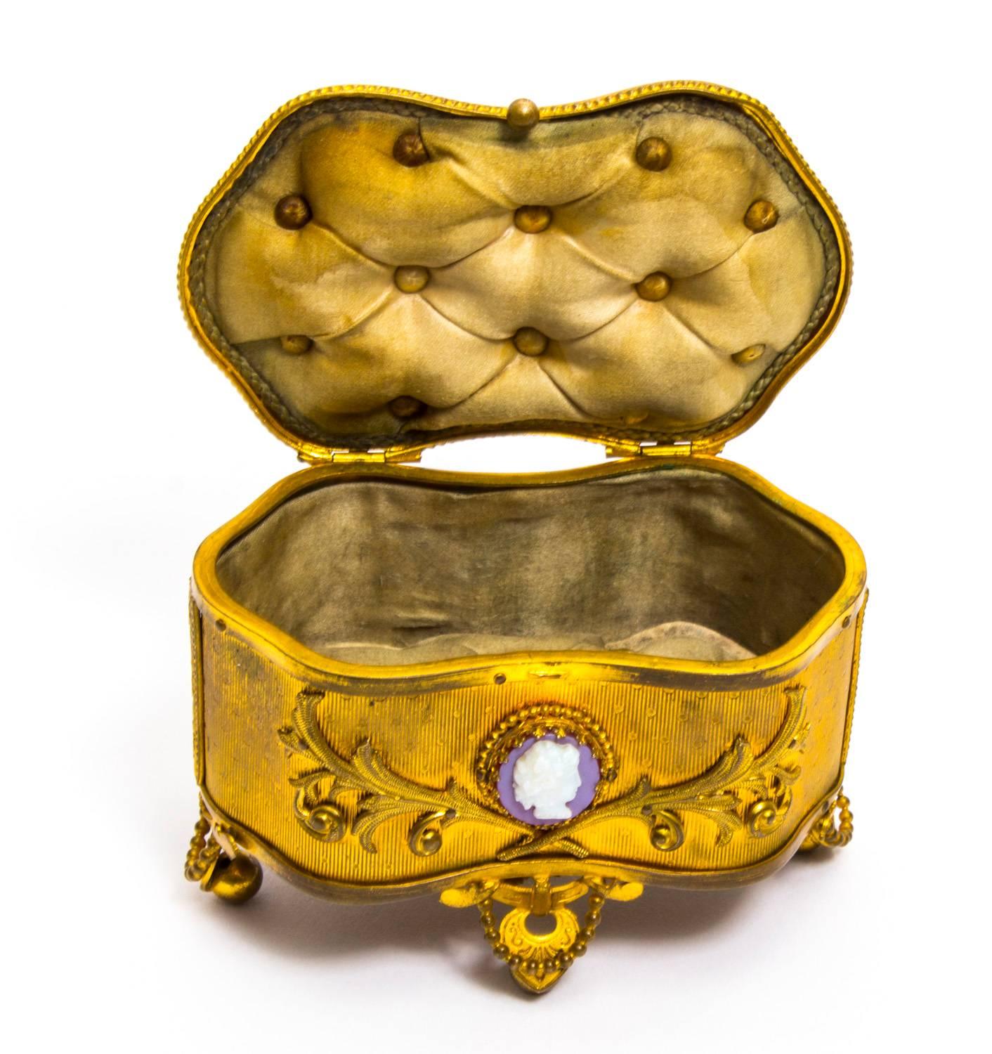 19th Century French Gilt Bronze Jewelry Casket with Cameos 2