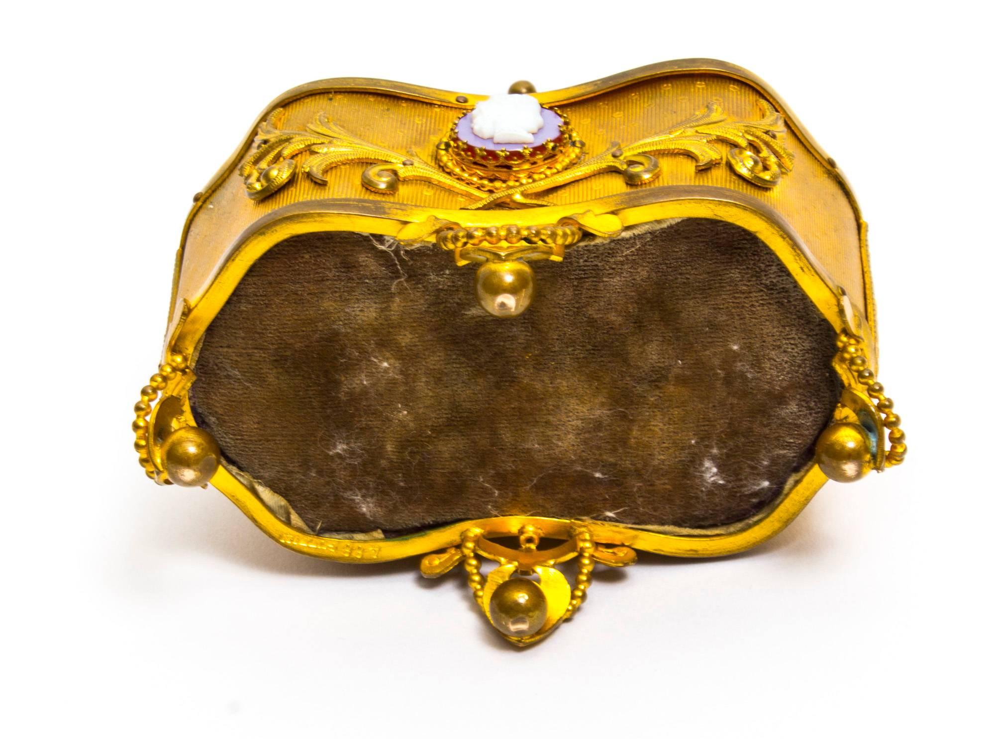 19th Century French Gilt Bronze Jewelry Casket with Cameos 4
