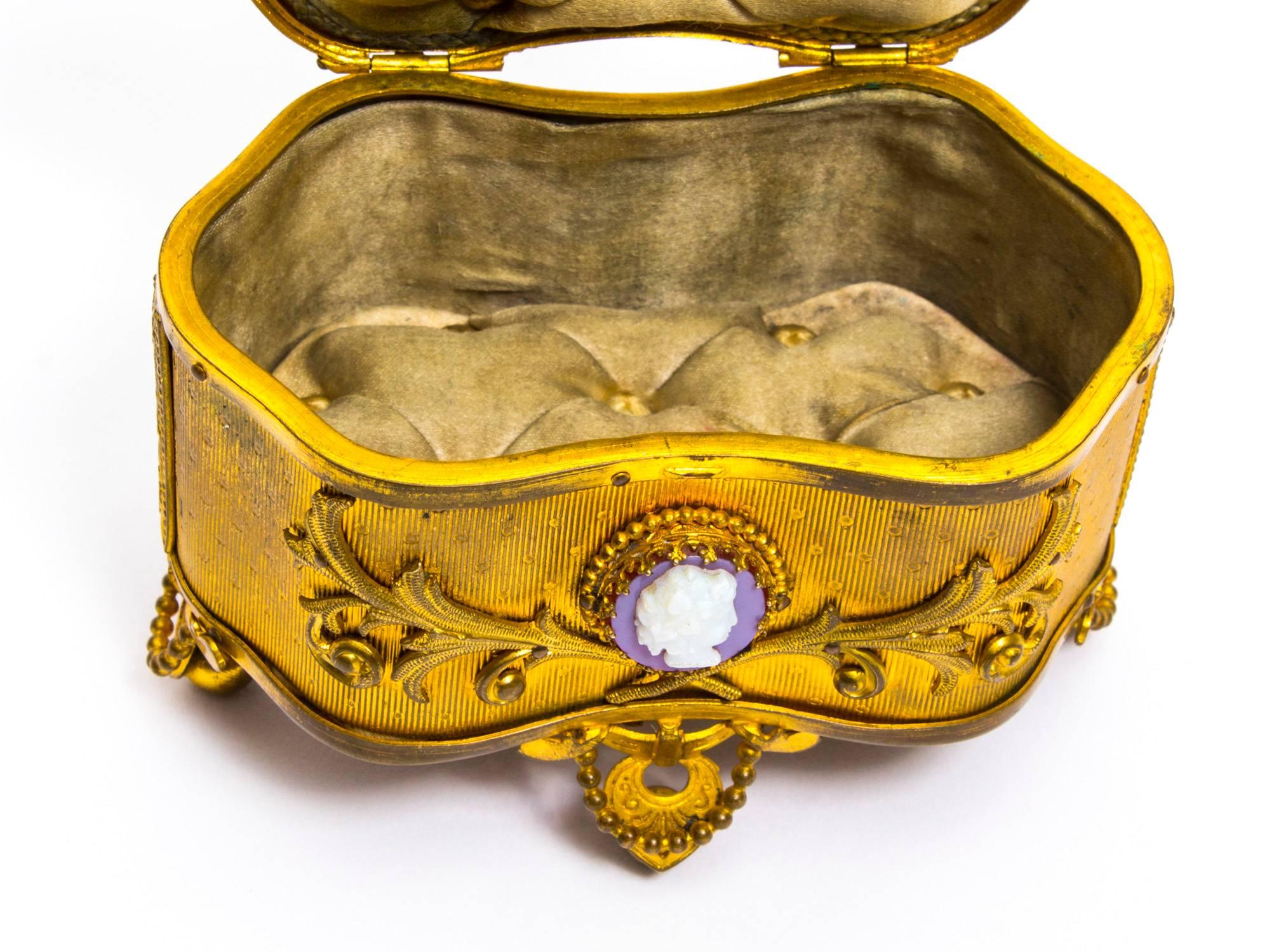 19th Century French Gilt Bronze Jewelry Casket with Cameos 3