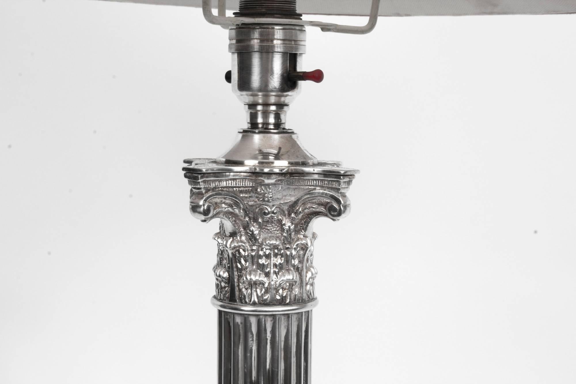 Antique Victorian Silver Plated Corinthian Column Table Lamp, circa 1880 4