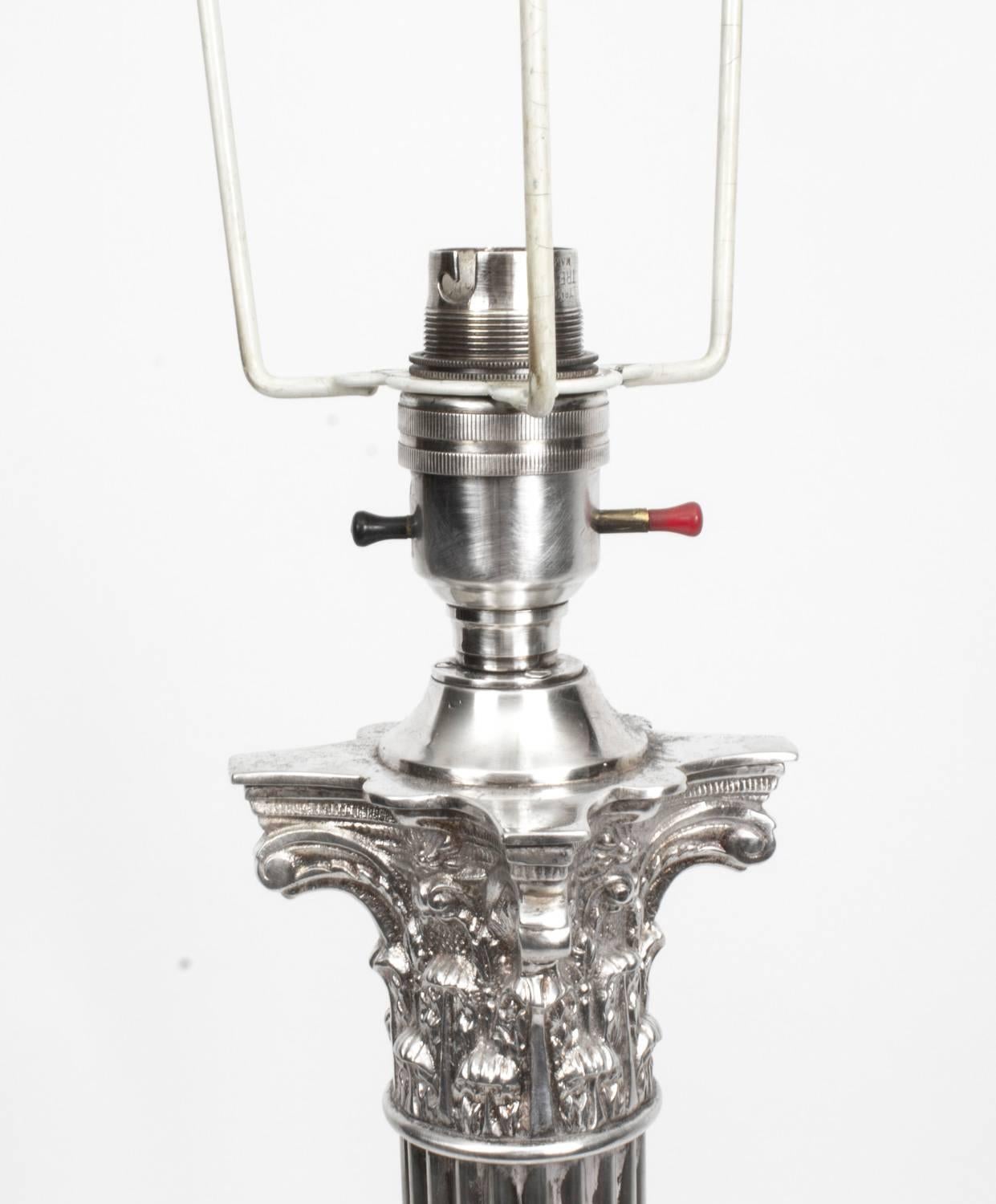 Antique Victorian Silver Plated Corinthian Column Table Lamp, circa 1880 3