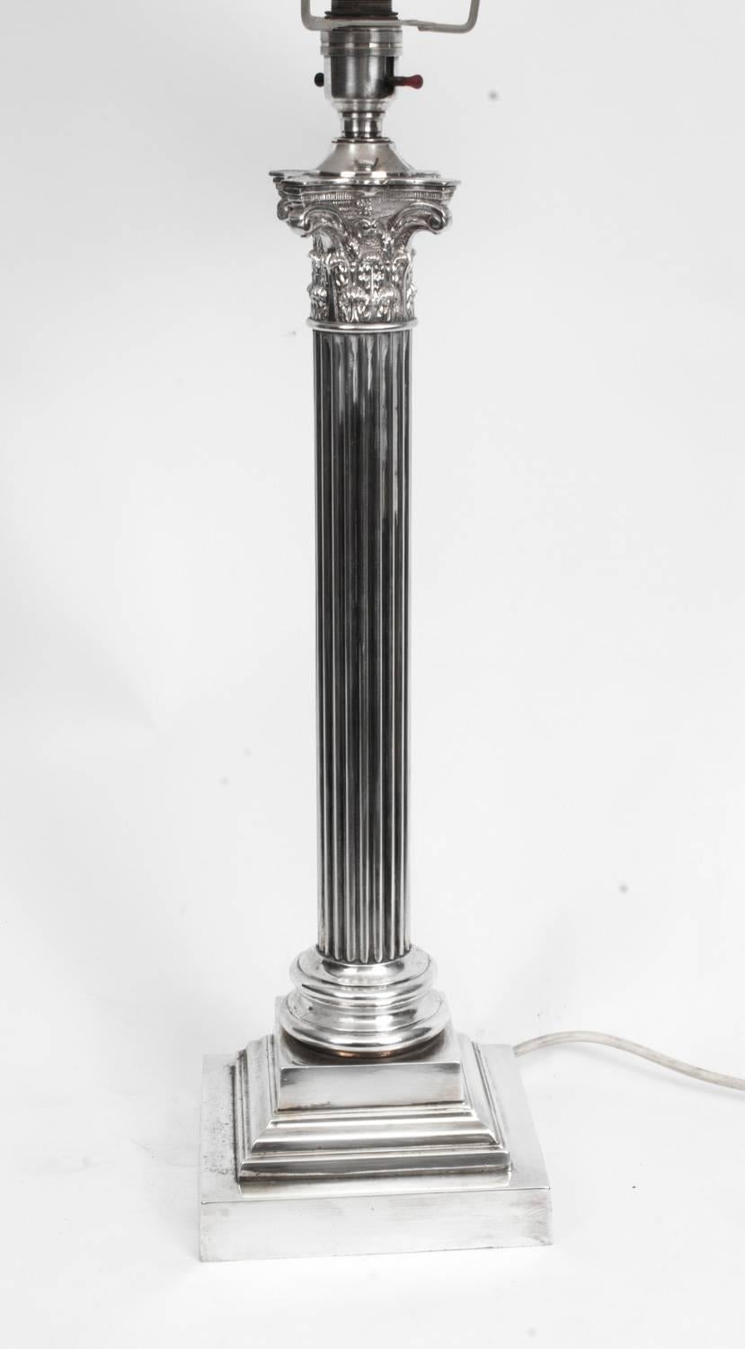 Antique Victorian Silver Plated Corinthian Column Table Lamp, circa 1880 5