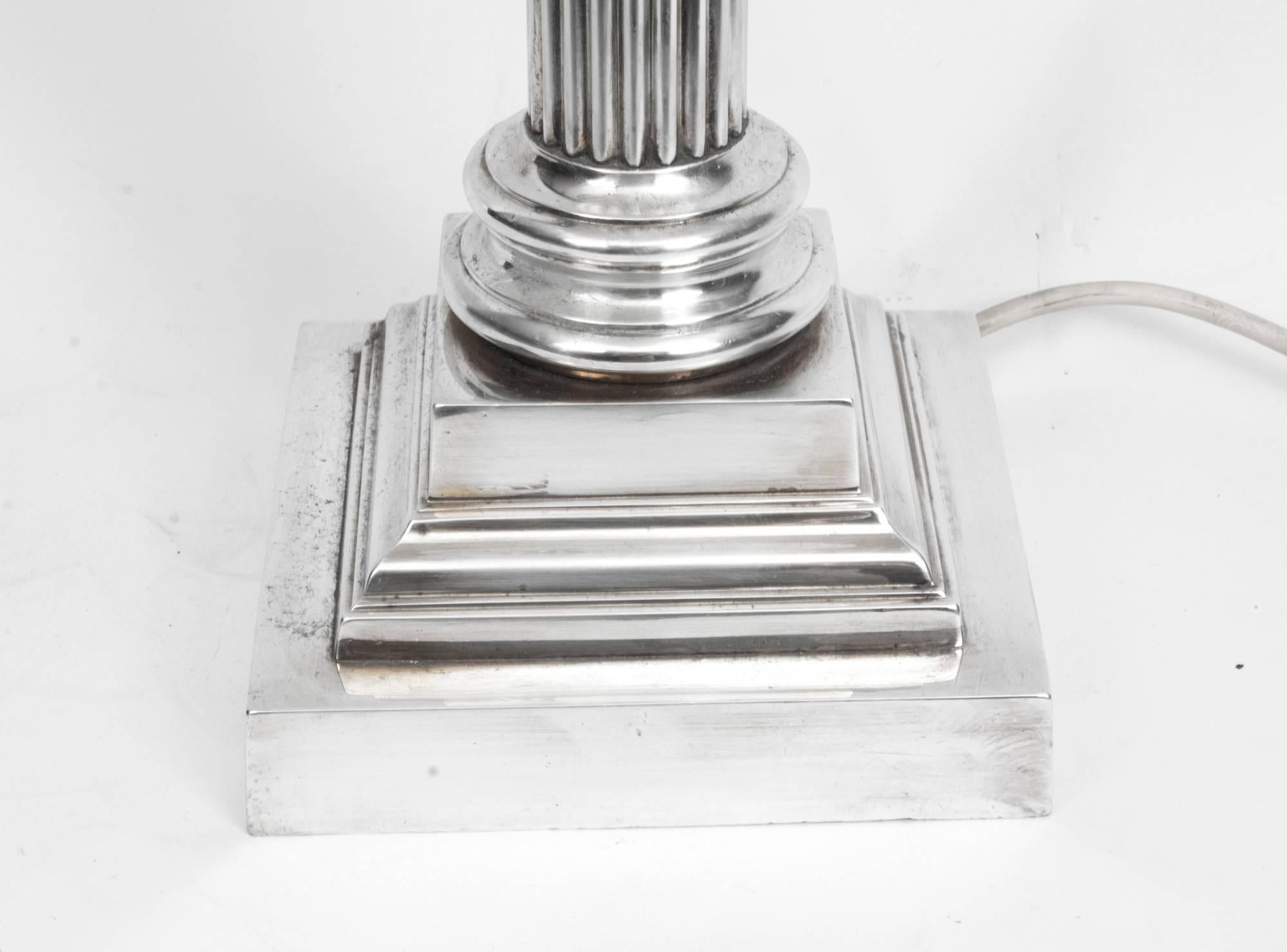 Antique Victorian Silver Plated Corinthian Column Table Lamp, circa 1880 6