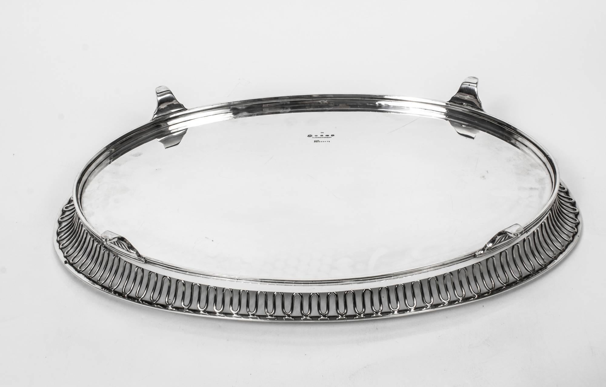 19th Century Victorian Oval Silver Plated Tray by Elkington 2