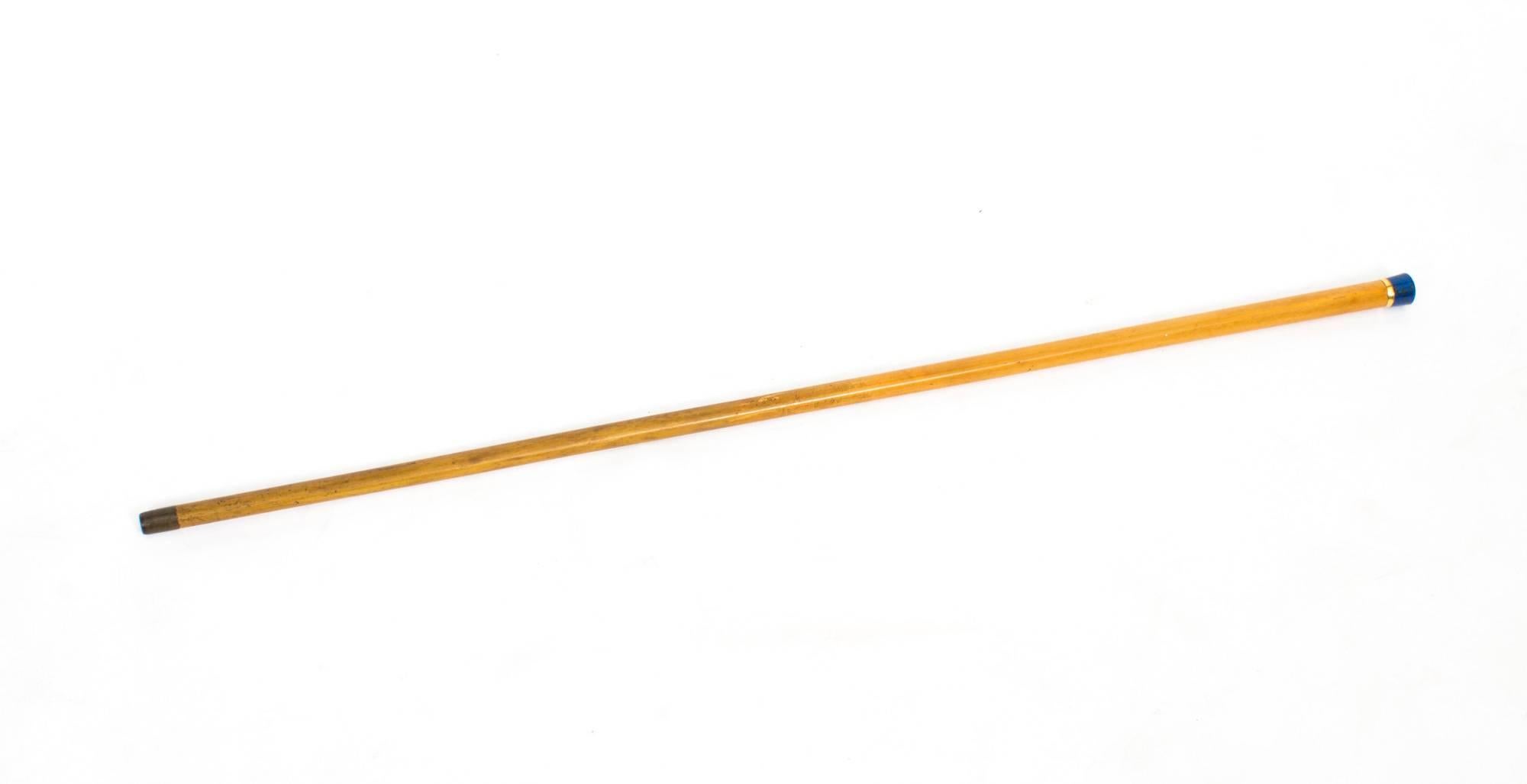 Antique Lapis Lazuli Mounted Malacca Walking Cane Stick, 19th Century 2