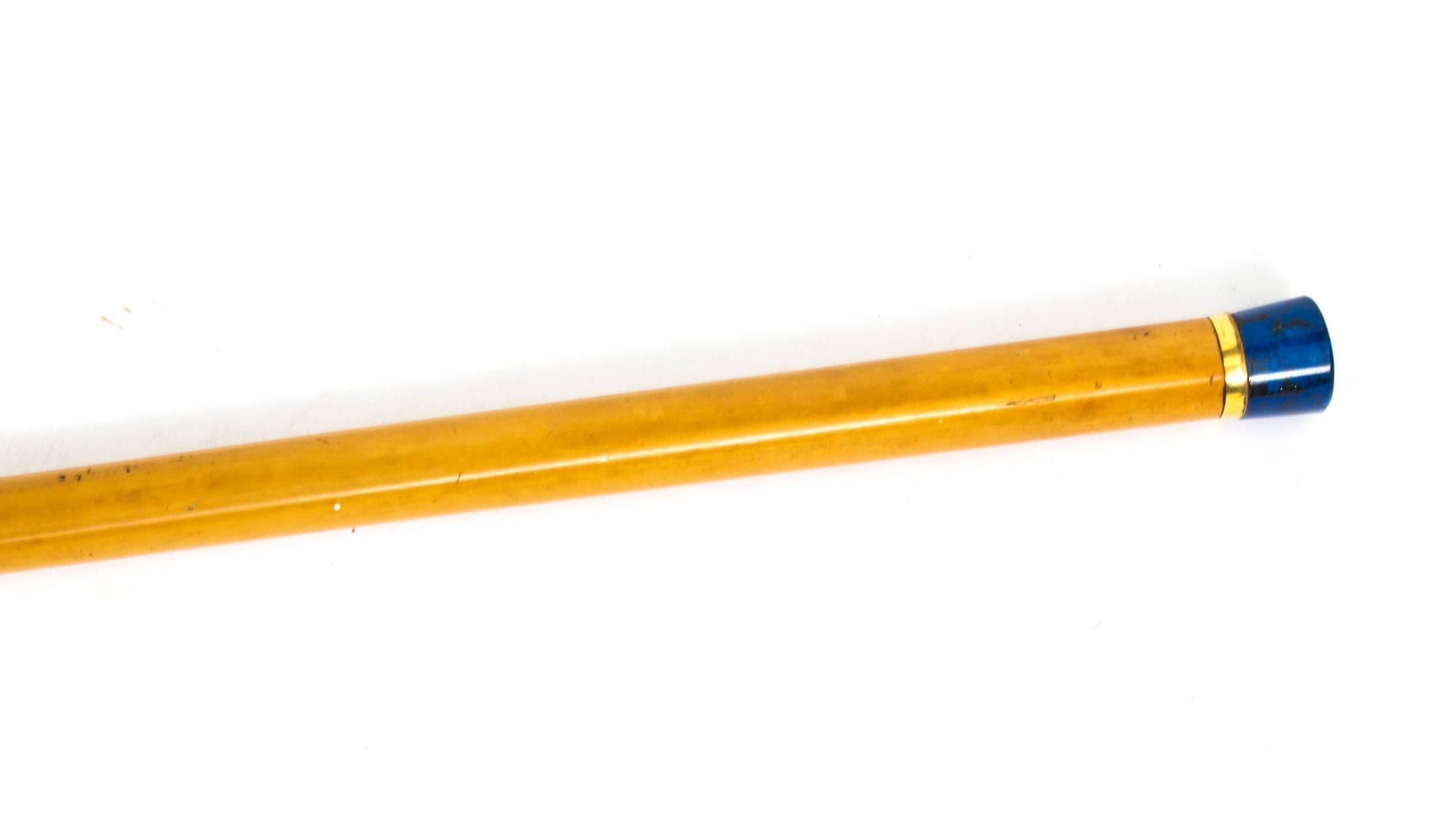 Antique Lapis Lazuli Mounted Malacca Walking Cane Stick, 19th Century In Excellent Condition In London, GB