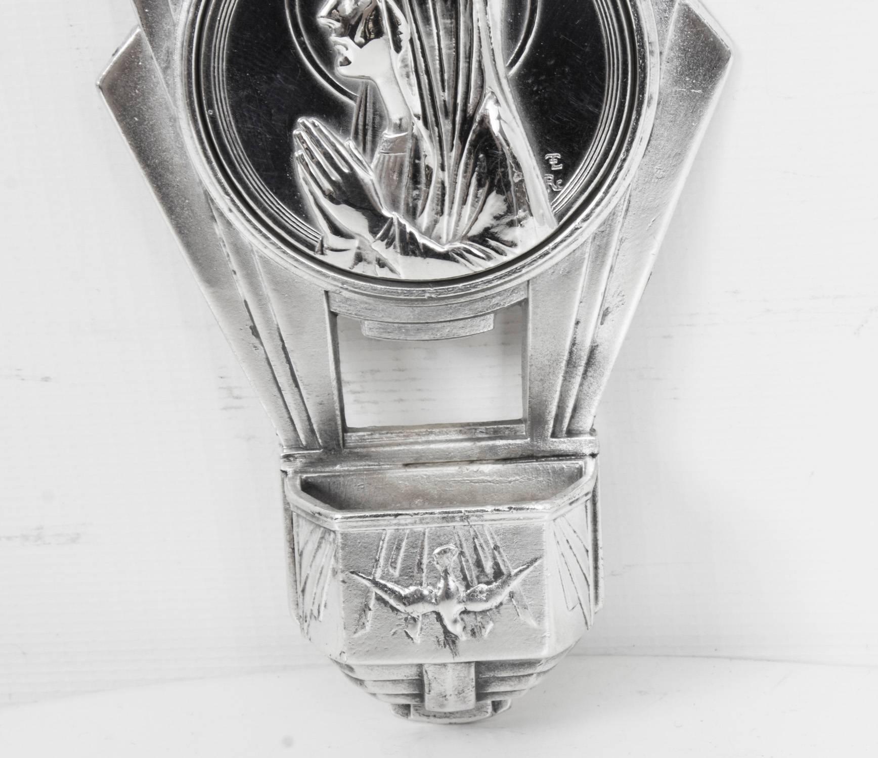 French Antique Art Deco Silver Plated Holy Water Font Stoop, circa 1930
