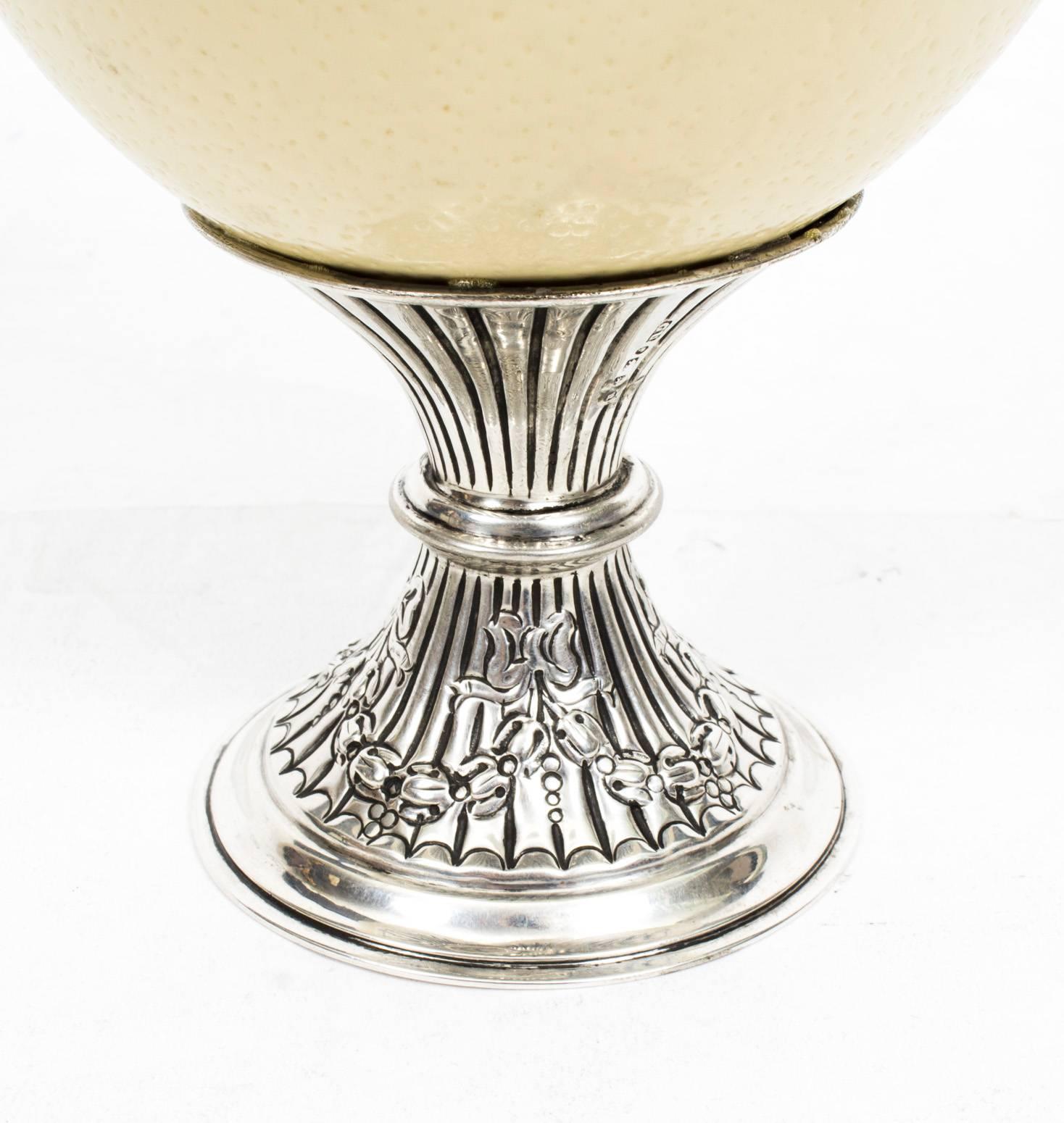 Victorian Antique Ostrich Egg on Silver Stand George Unite, 1887
