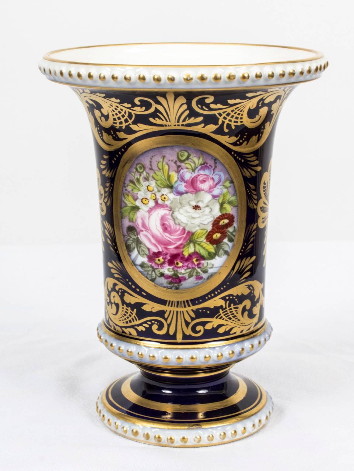Antique Pair of Royal Blue Derby Spill Vases, circa 1900 1