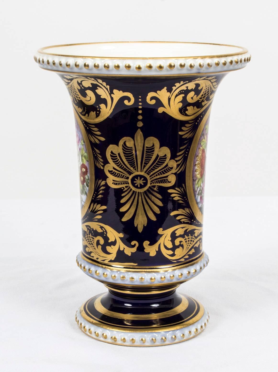 Porcelain Antique Pair of Royal Blue Derby Spill Vases, circa 1900