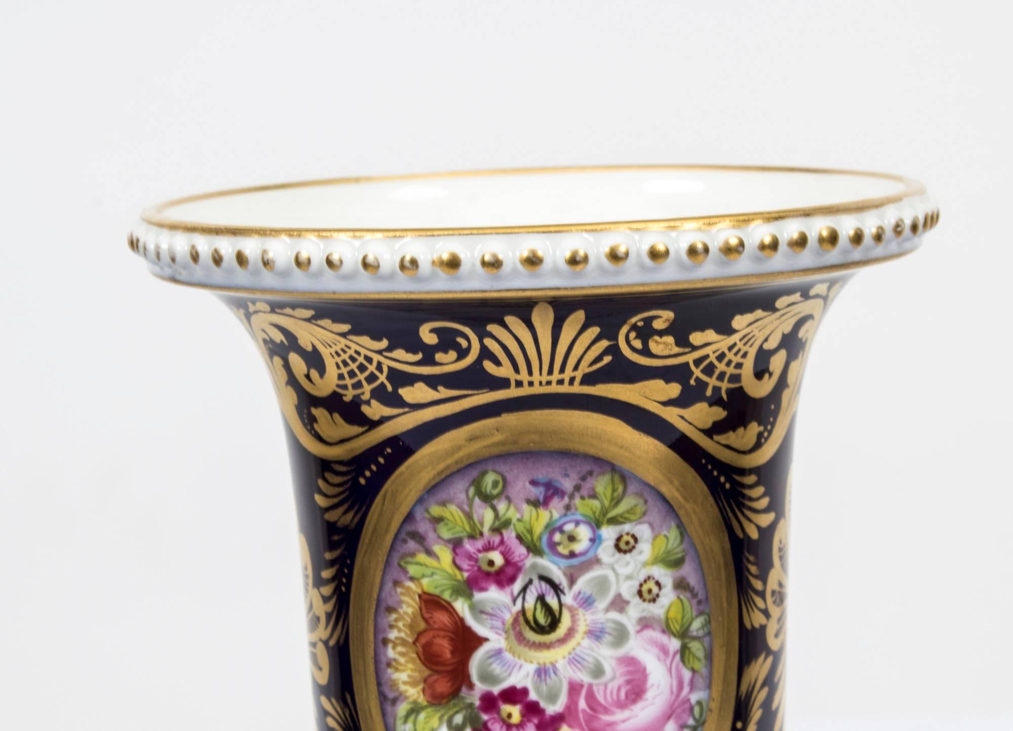 Early 20th Century Antique Pair of Royal Blue Derby Spill Vases, circa 1900