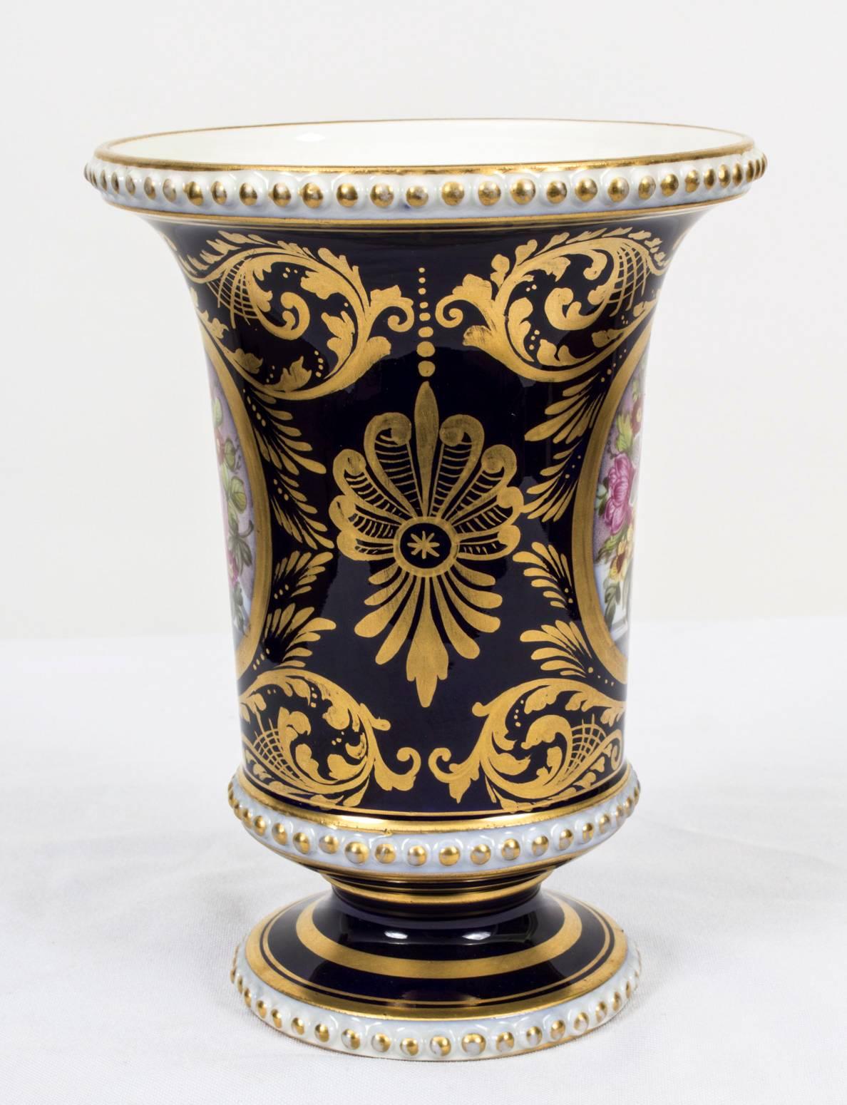 Antique Pair of Royal Blue Derby Spill Vases, circa 1900 In Excellent Condition In London, GB
