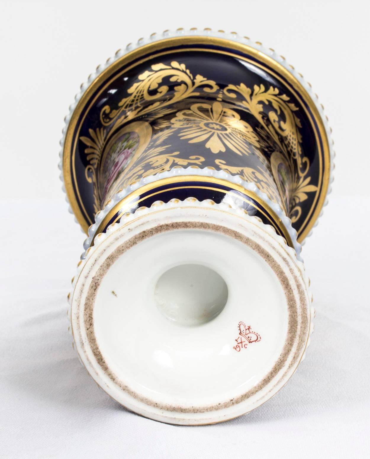 Antique Pair of Royal Blue Derby Spill Vases, circa 1900 2