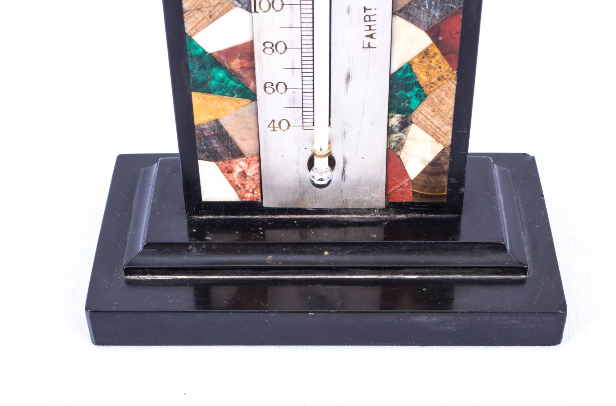 19th Century Pietra Dura Marble Malachite Thermometer 1