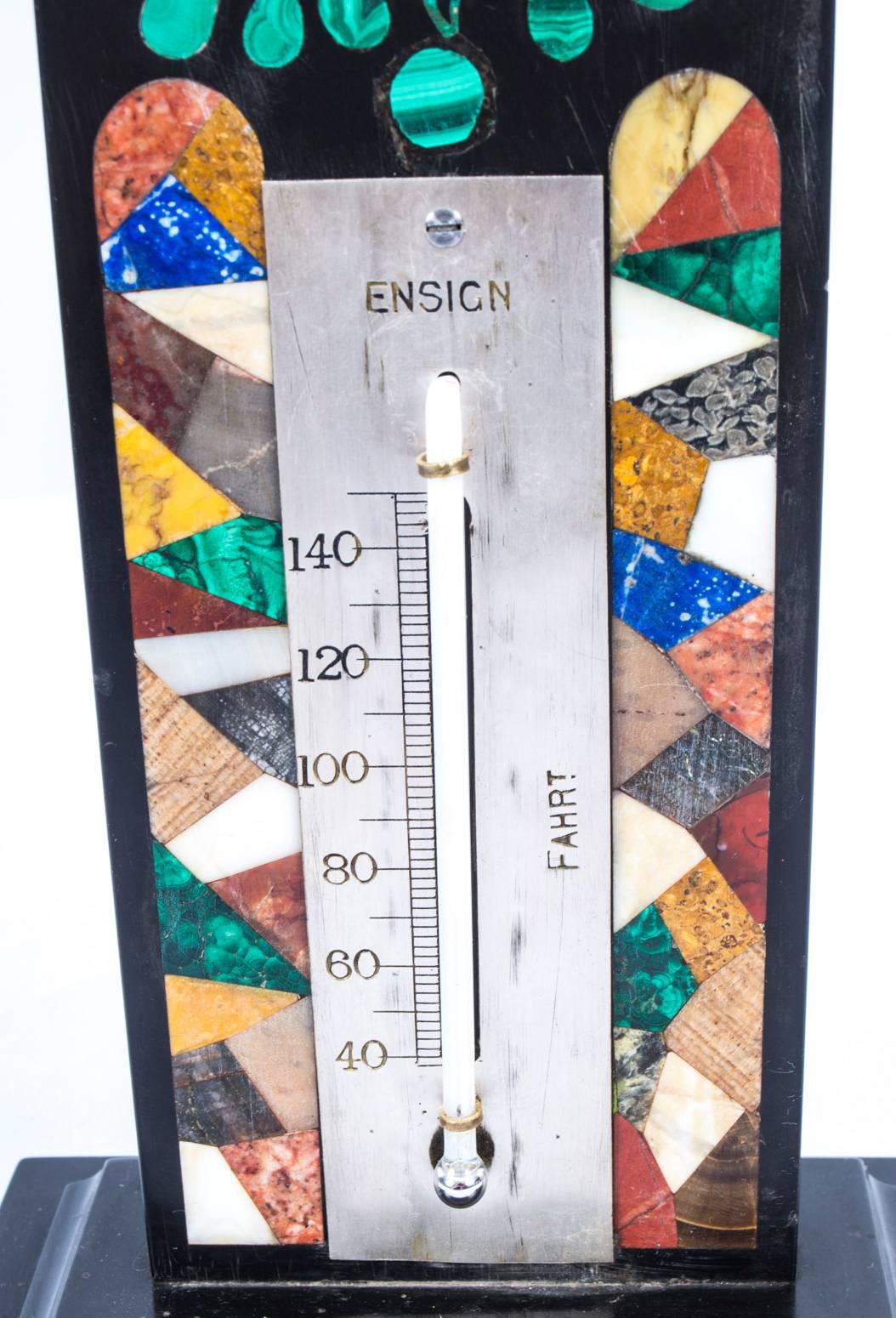 English 19th Century Pietra Dura Marble Malachite Thermometer