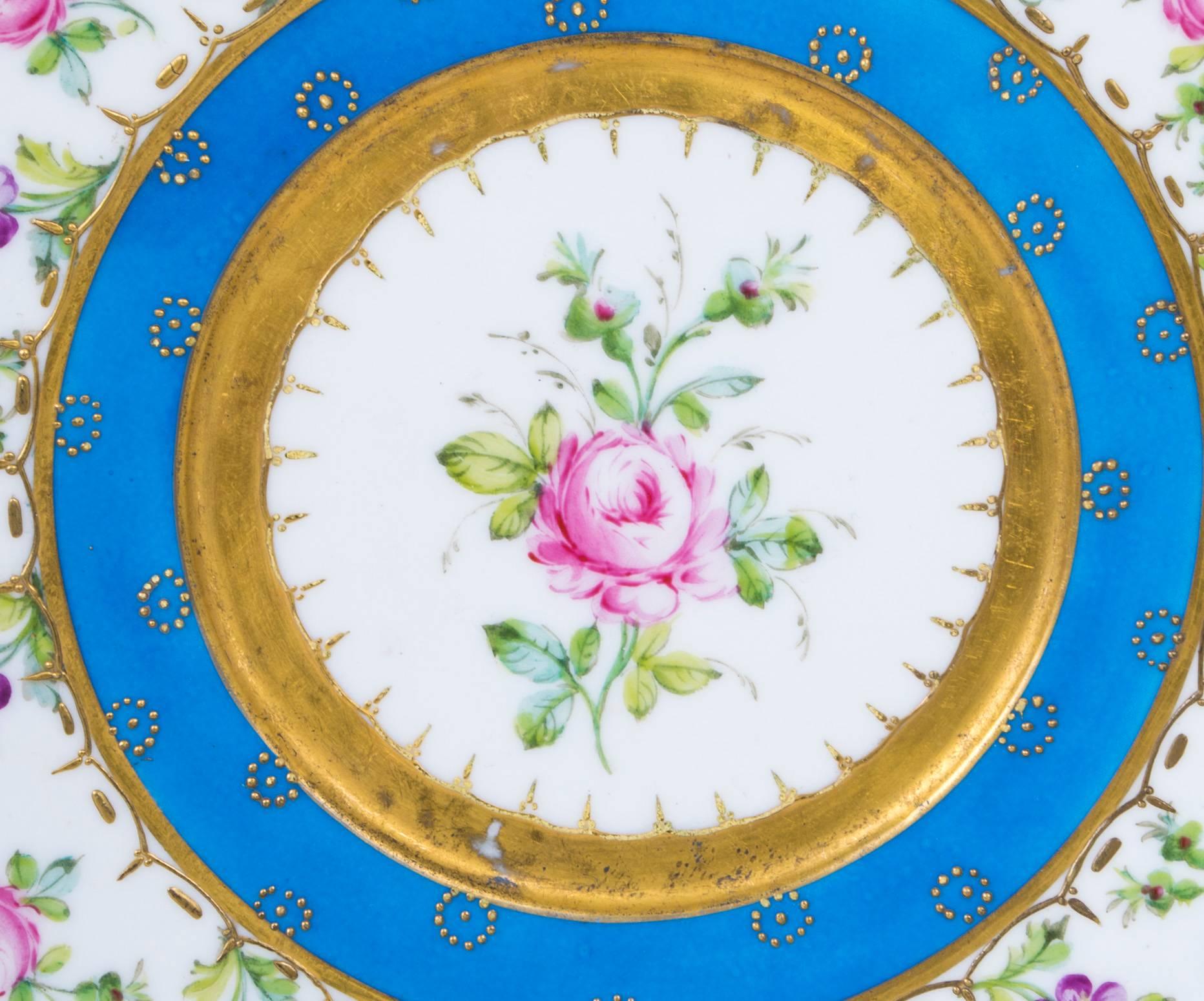 French Antique Sevres Porcelain Celeste Bleu Plate, circa 1880