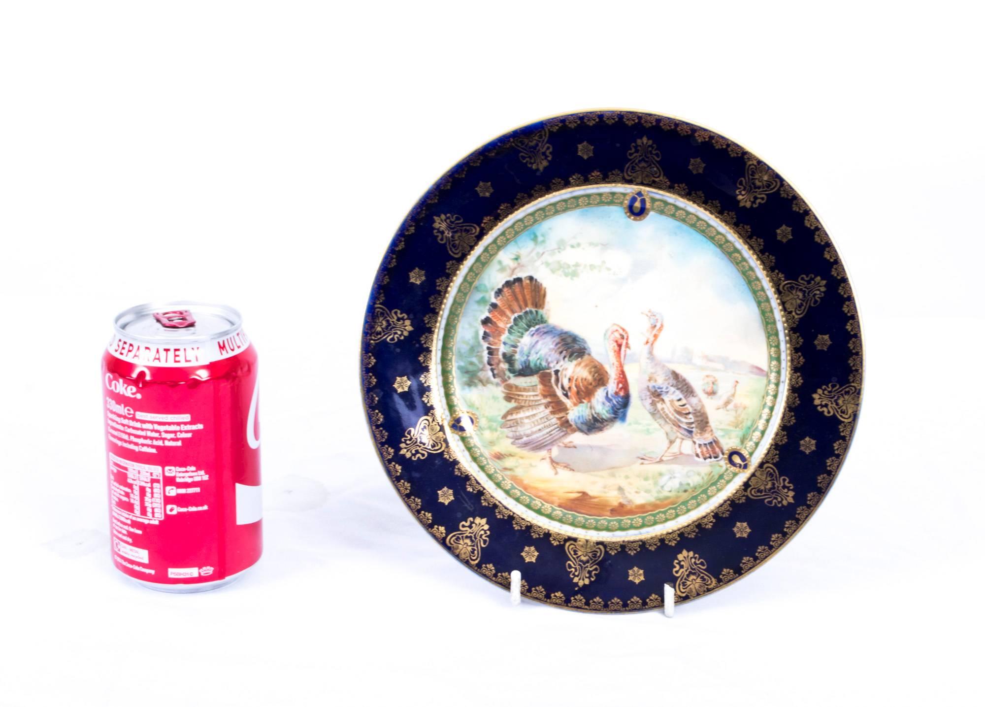 Early 20th Century Vienna Porcelain Cabinet Plate Turkeys 1