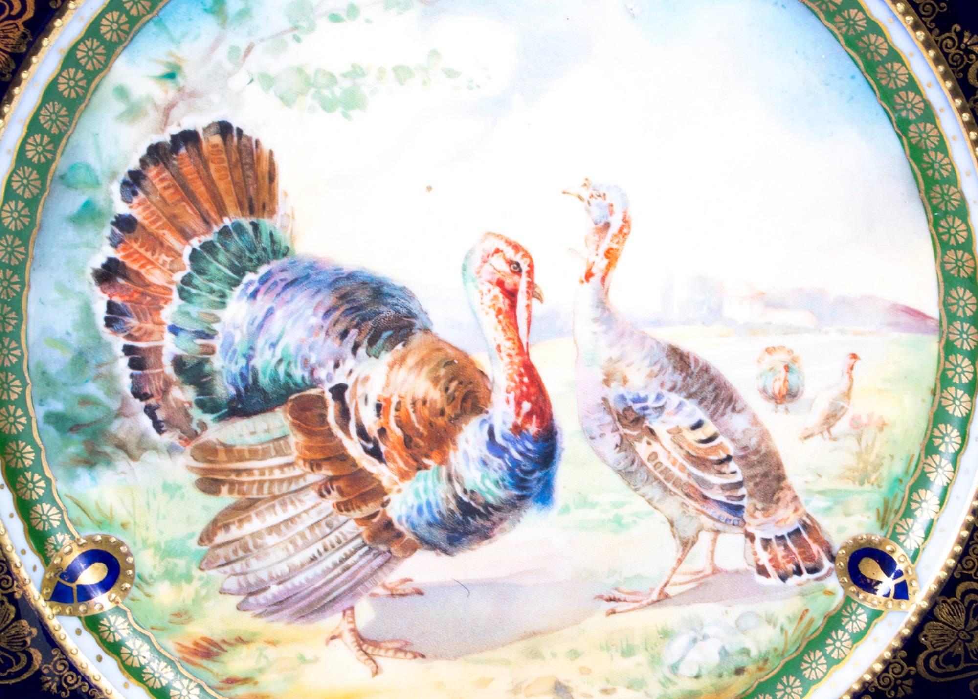 Austrian Early 20th Century Vienna Porcelain Cabinet Plate Turkeys