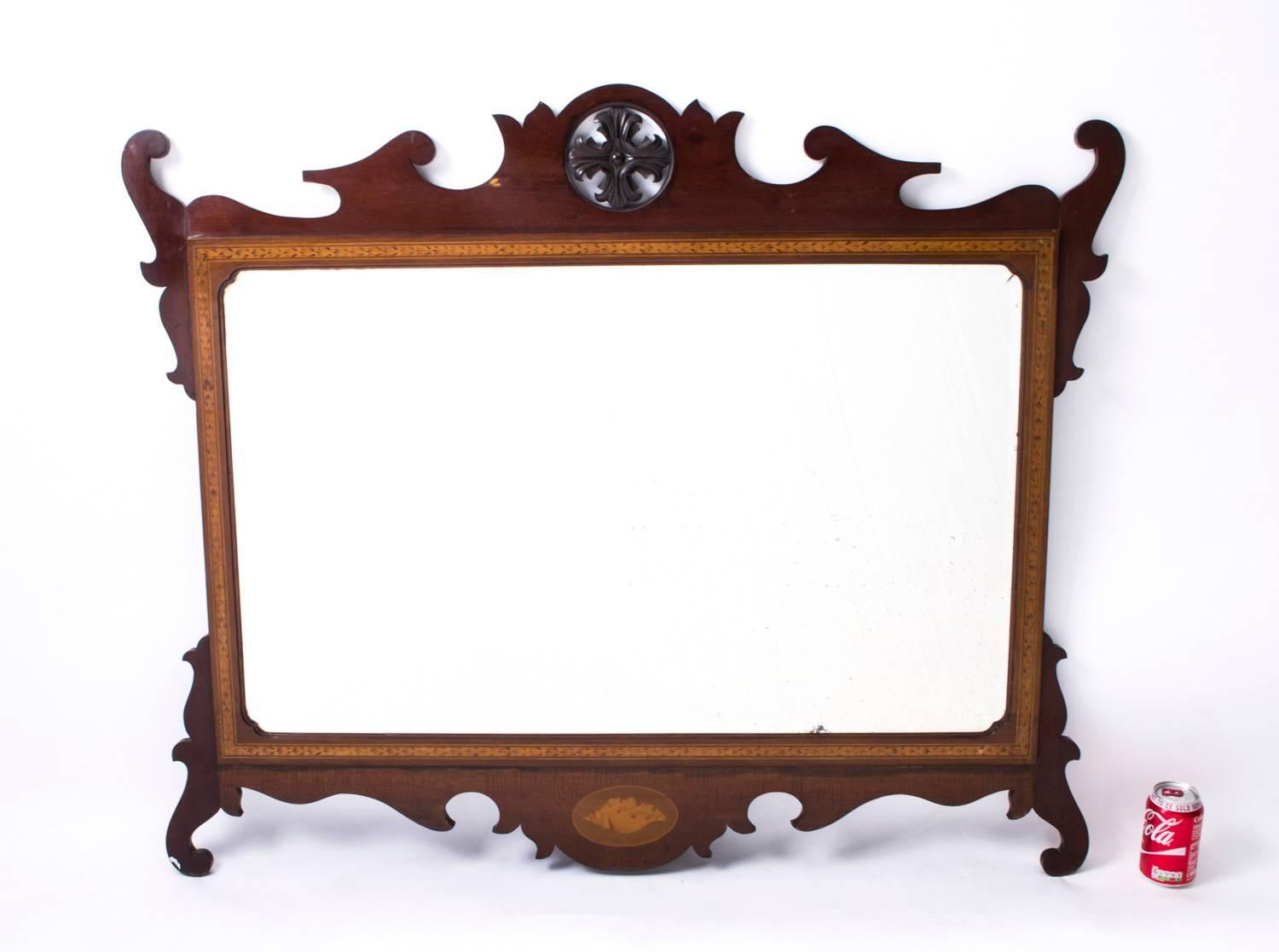 Early 20th Century Edwardian Mahogany Inlaid Marquetry Mirror - 93 x 113 cm 3