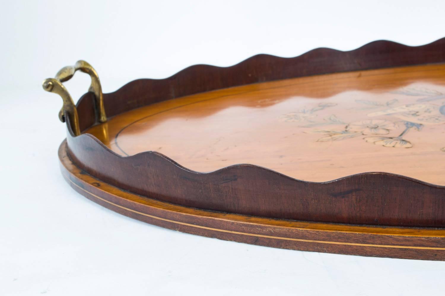 Early 20th Century Edwardian Oval Satinwood Marquetry Tray 2