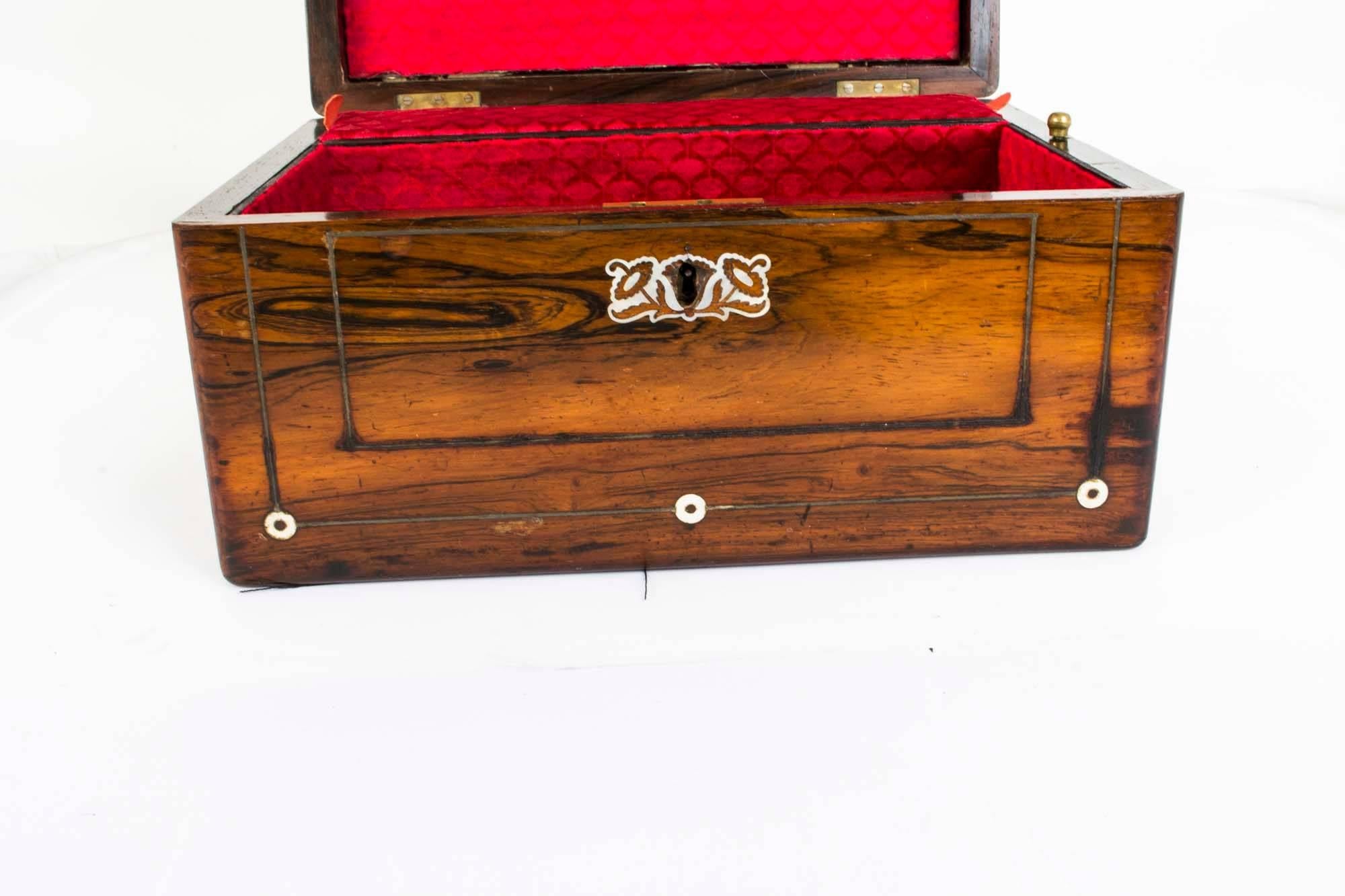 19th Century Victorian Rosewood Casket Jewelry Box 1