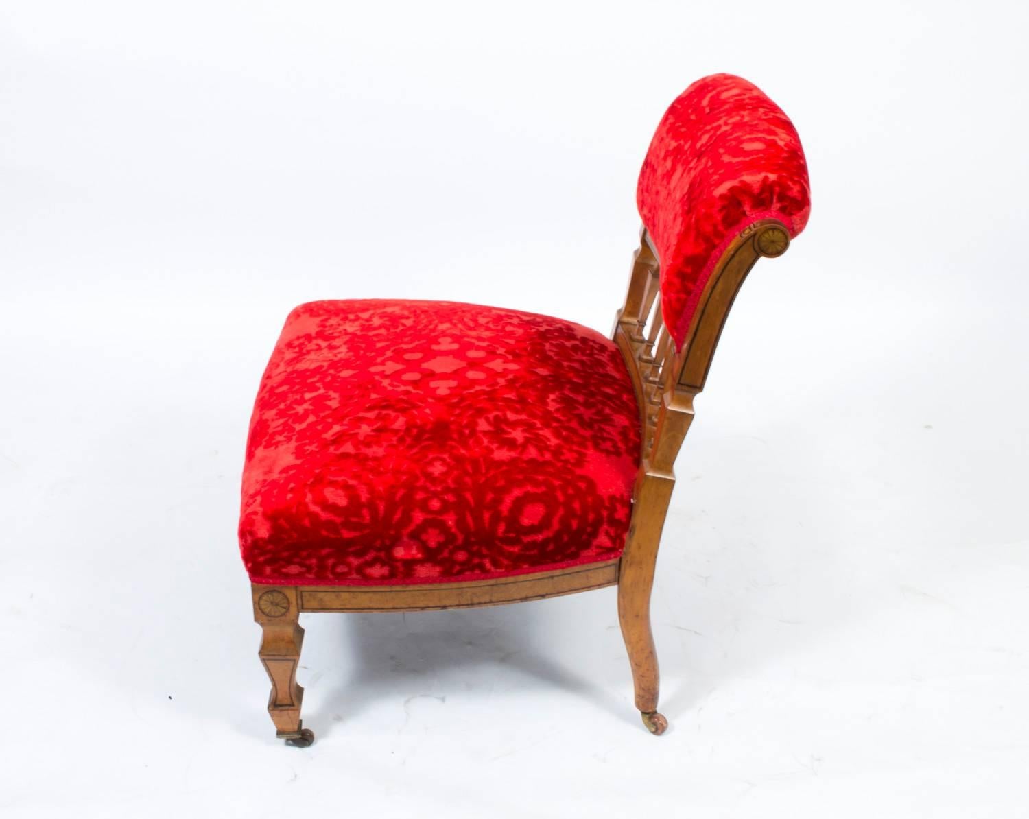 Velvet 19th Century Victorian Satinwood Nursing Chair