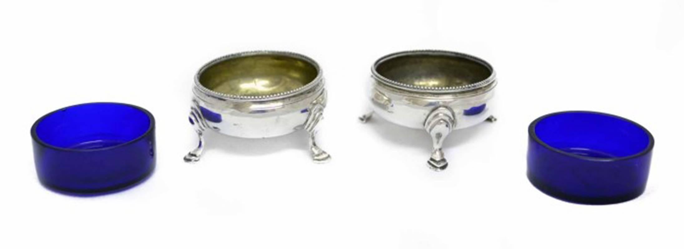 Sterling Silver Antique Pair of George III Silver Salt Dishes by H Bateman, 1770