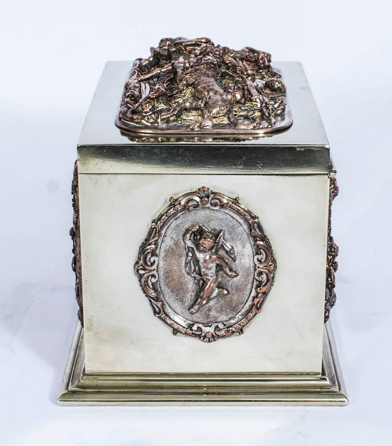 19th Century French Silvered Copper and Brass Jewelry Casket 1