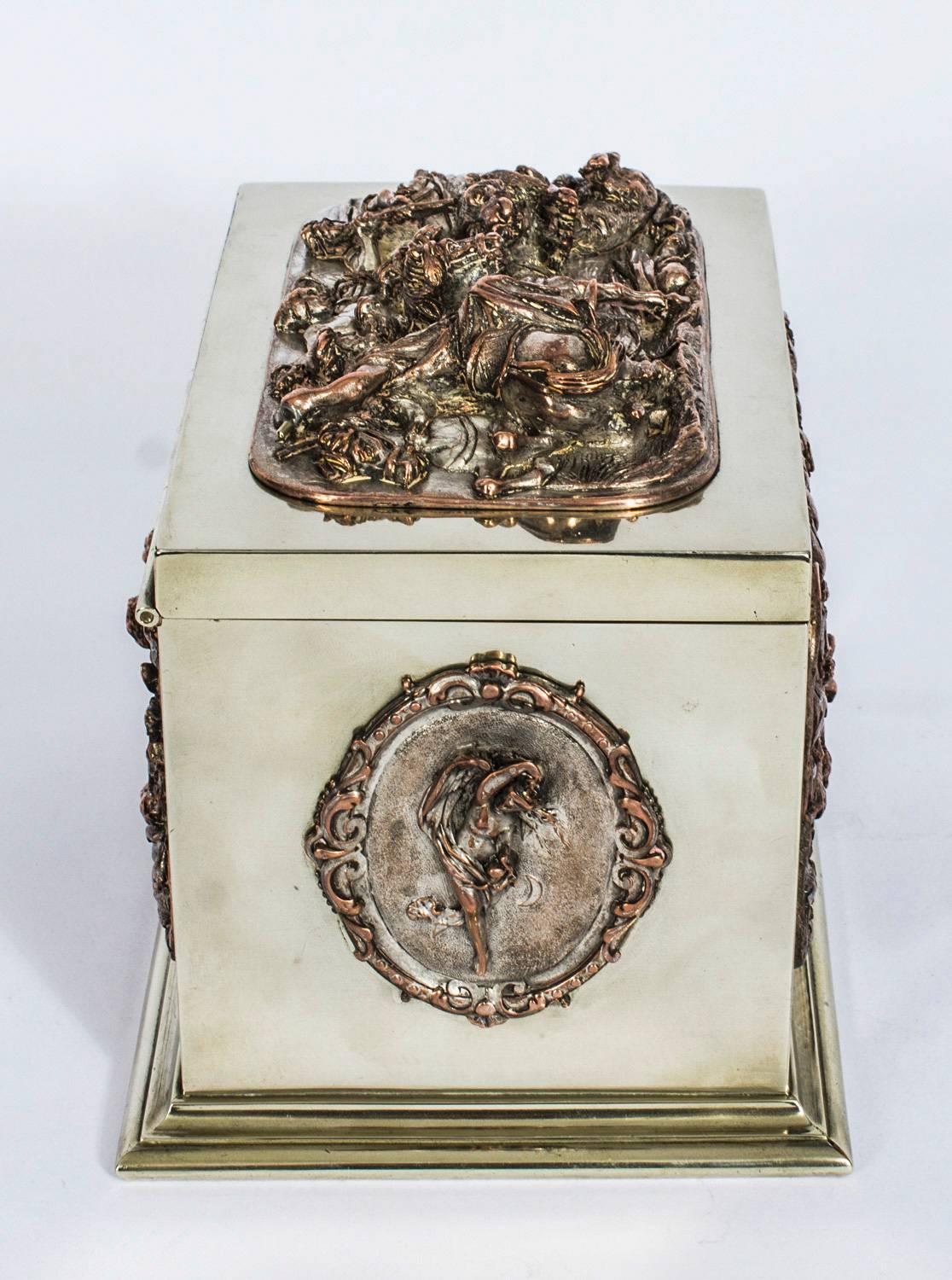 Early 19th Century 19th Century French Silvered Copper and Brass Jewelry Casket
