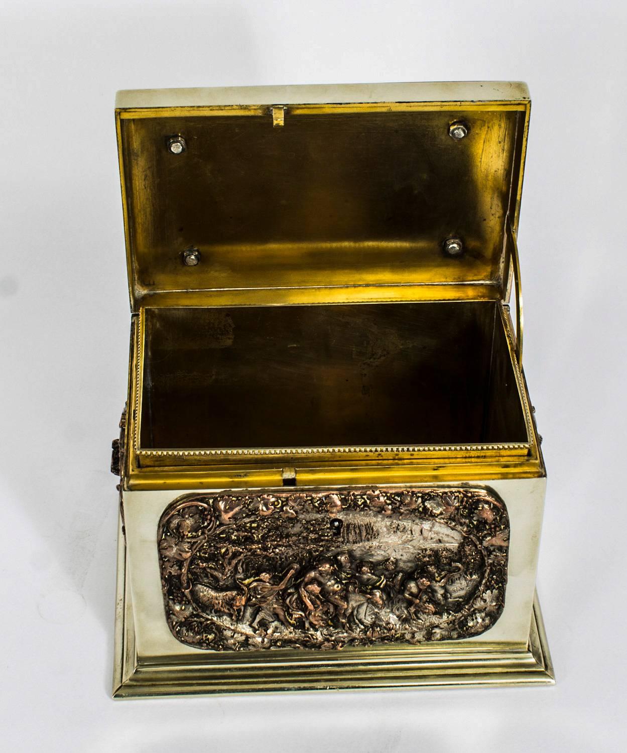 19th Century French Silvered Copper and Brass Jewelry Casket 3