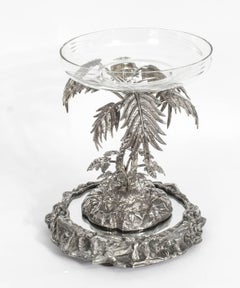 Antique Victorian Silver Plated Palm Tree Centrepiece Mirrored Base, circa 1860