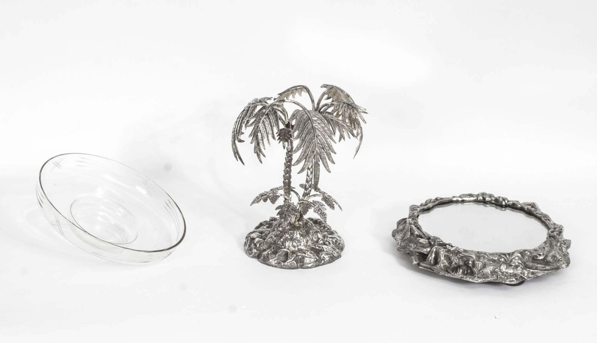 Antique Victorian Silver Plated Palm Tree Centrepiece Mirrored Base, circa 1860 3