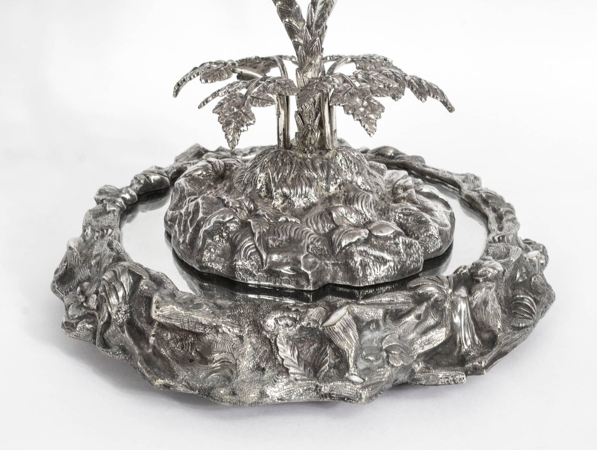 Antique Victorian Silver Plated Palm Tree Centrepiece Mirrored Base, circa 1860 2