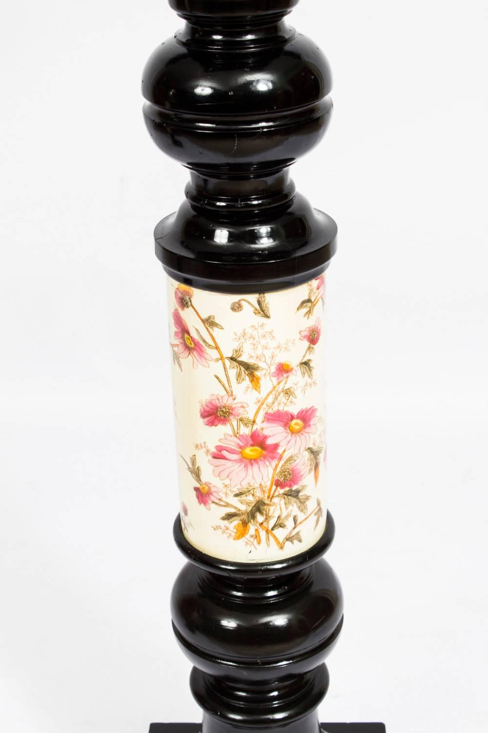 19th Century Pair of Ebonised and Porcelain Pedestals 1