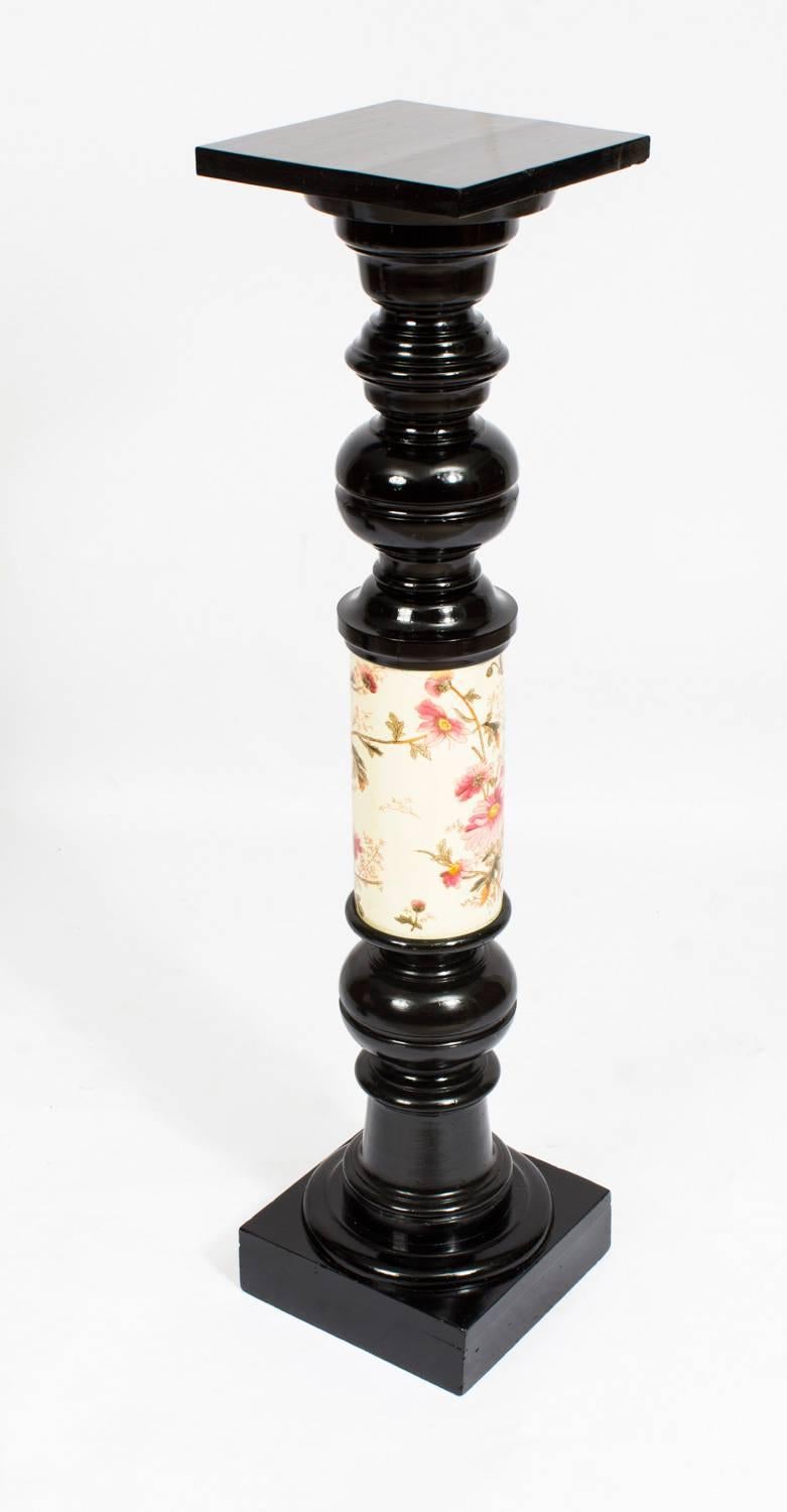 Late 19th Century 19th Century Pair of Ebonised and Porcelain Pedestals