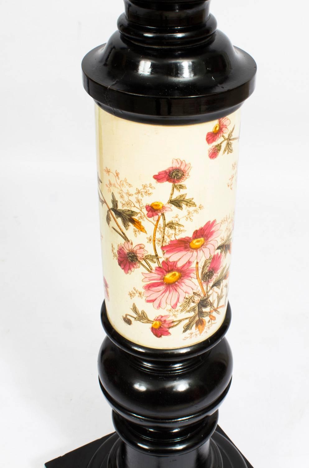 19th Century Pair of Ebonised and Porcelain Pedestals 2