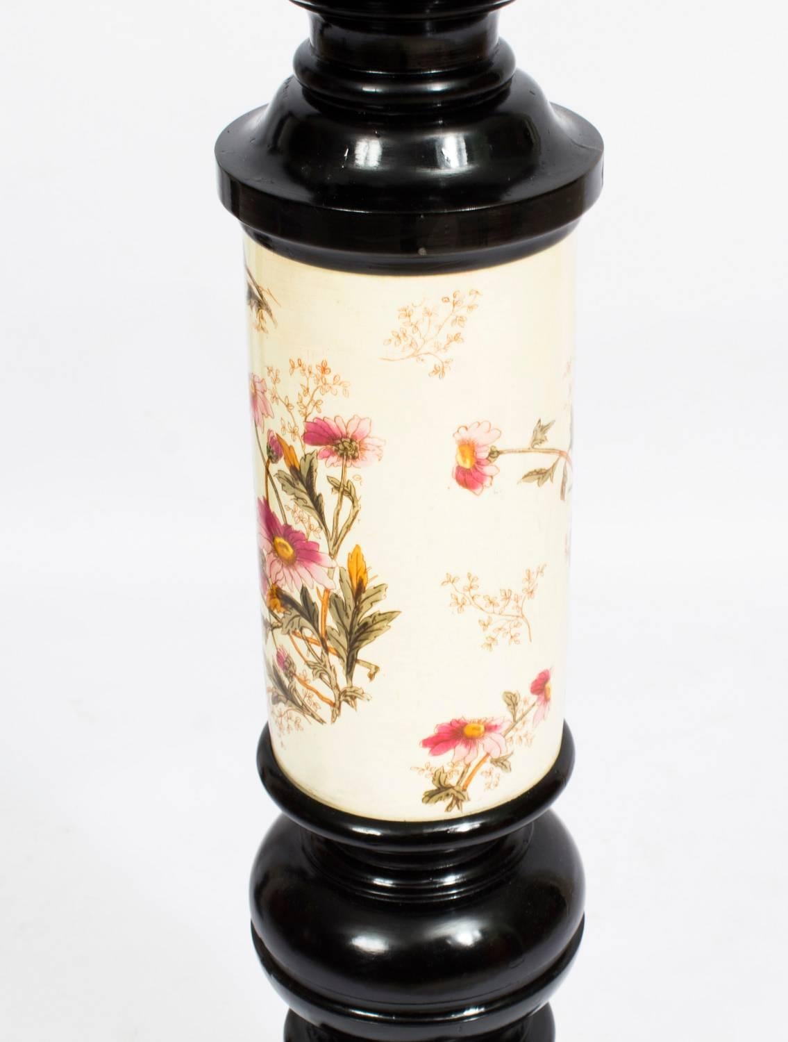 19th Century Pair of Ebonised and Porcelain Pedestals 4