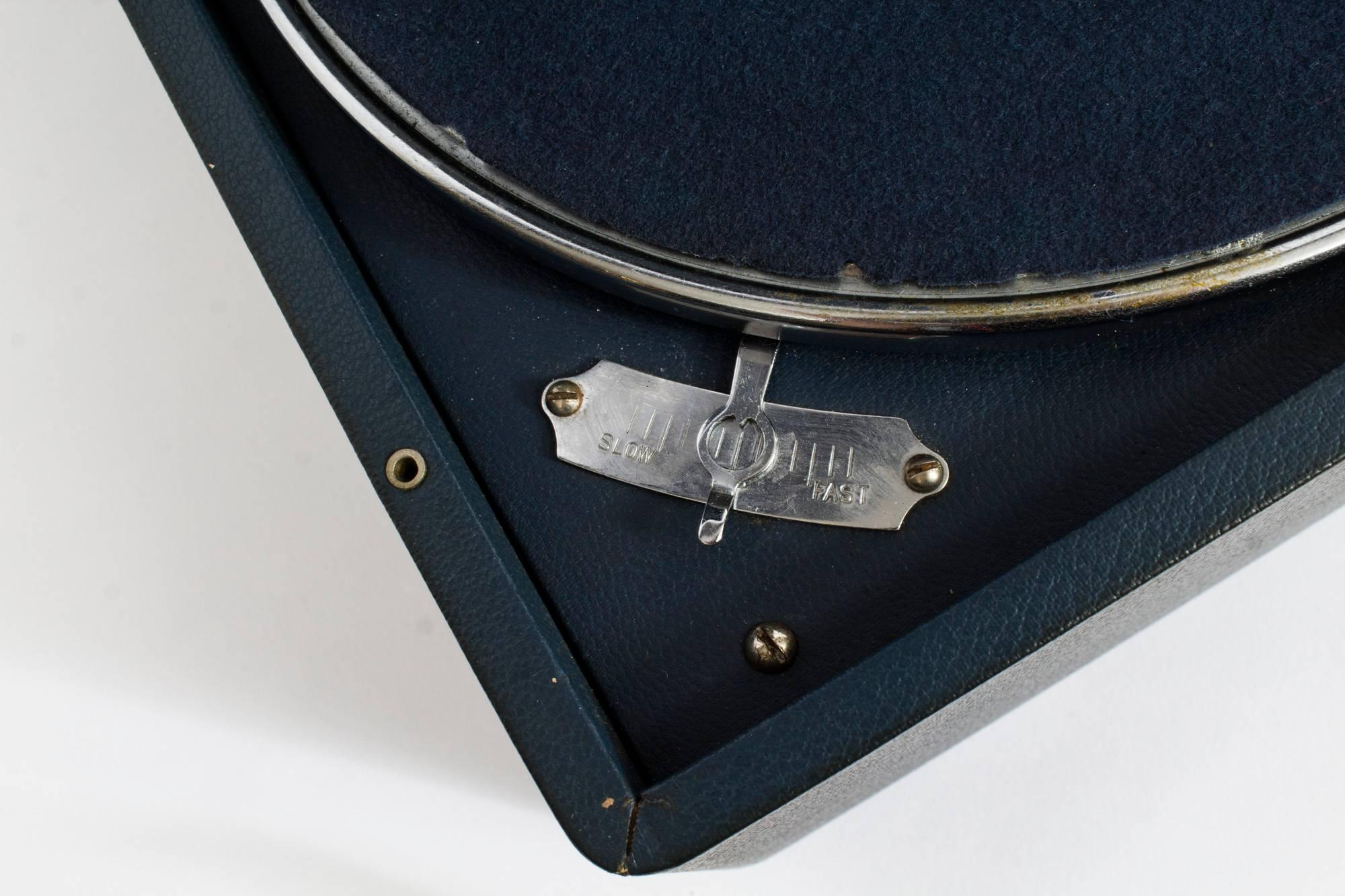 Antique Gramophone Portable Hmv Mod 102 Rare en Bleu 3