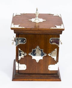 19th Century Victorian Oak with Silver Plated Mounts Tabletop Cabinet