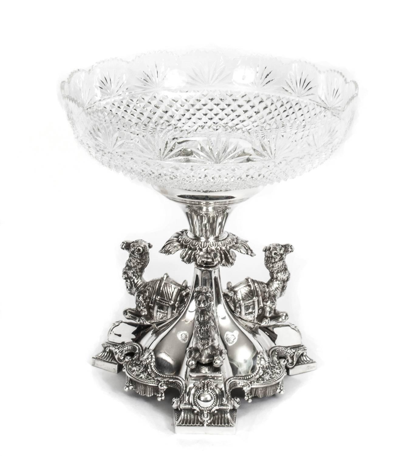This is an exquisite antique silver plated Victorian centrepiece probably by the renowned silversmiths Elkington & Co, circa 1880 in date.

There is no mistaking the unique quality and design of this gorgeous centrepiece which features an